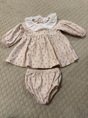Baby Girls' Cream Floral Matching Set with Peter Pan Collar